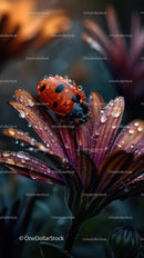 Ladybug on Dew-Kissed Purple Flower