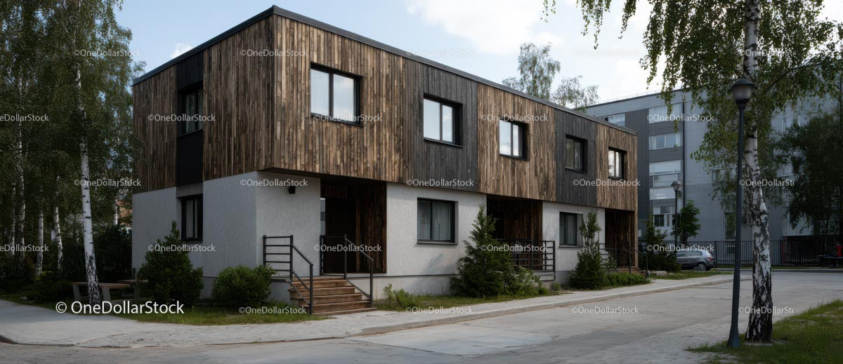 Modern Residential Building with Wooden Facade