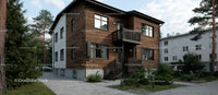 Contemporary Wooden House with Greenery and Balcony