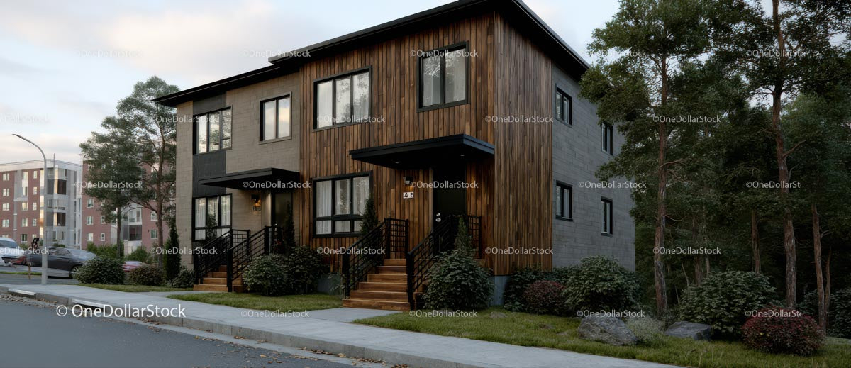 Modern Townhouse with Wooden Facade in Suburban Setting
