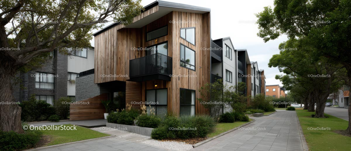 Modern Wooden Facade in Contemporary Urban Neighborhood