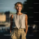 Sunlit Portrait of a Confident Woman in Casual Attire