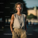 Elegant Woman in Linen Outfit on a Sunny Day