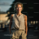 Elegant Woman in Linen Outfit on a Sunny Day