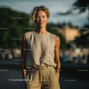 Smiling Woman in Casual Summer Fashion Outdoors