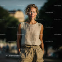 Stylish Woman in Beige Outfit Smiling Outdoors