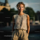 Smiling Woman in Casual Summer Attire Outdoors