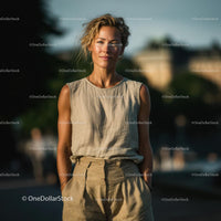 Confident Woman in Casual Summer Attire Outdoors