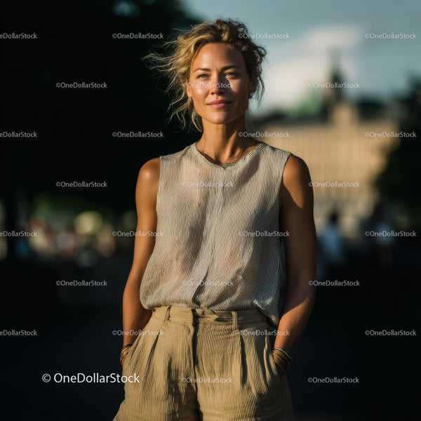 Confident Woman in Casual Summer Outfit in Urban Setting