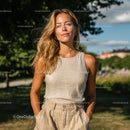 Casual Portrait of a Blonde Woman in a Sunny Park