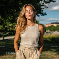 Casual Portrait of a Blonde Woman in a Sunny Park