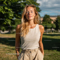 Smiling Woman in Casual Outfit on a Sunny Day