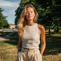 Woman in Light Summer Outfit in Sunny Park