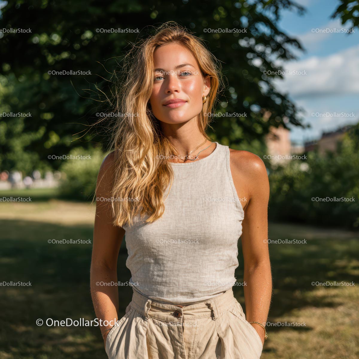 Woman in Casual Summer Attire Enjoying Nature