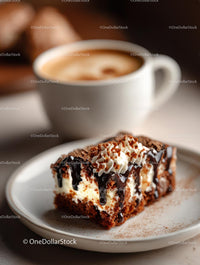 Chocolate Cake and Latte in a Cozy Café Setting