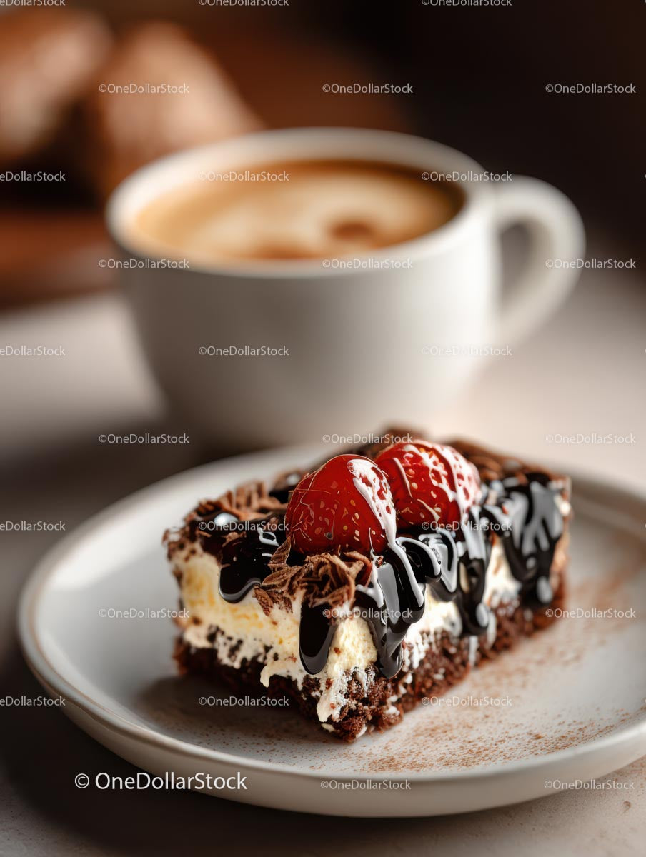 Gourmet Chocolate Cake with Strawberries and Coffee