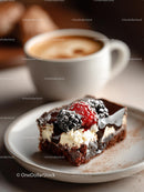 Chocolate Cake and Latte in a Cozy Café Setting