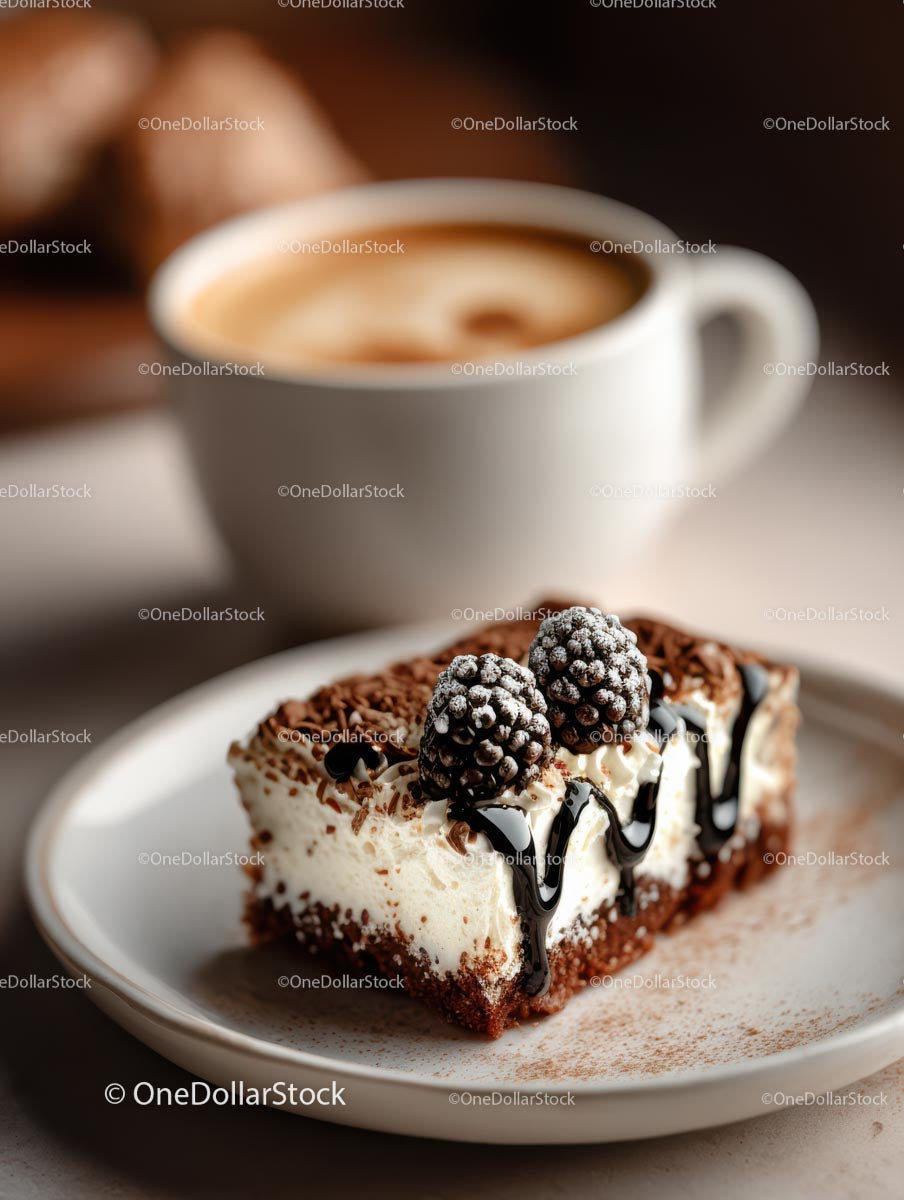 Chocolate Cake and Latte in a Cozy Café Setting