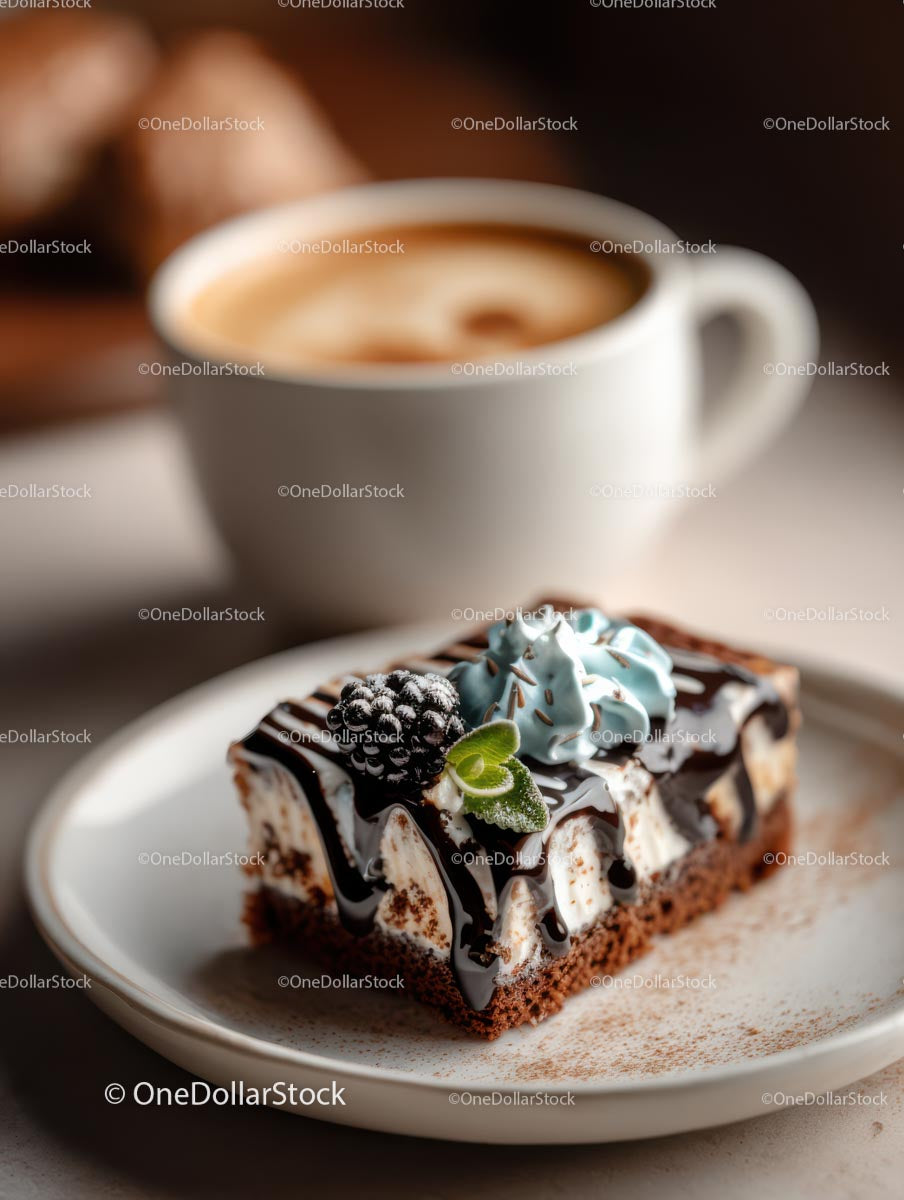 Chocolate Dessert with Coffee in a Cozy Cafe Setting
