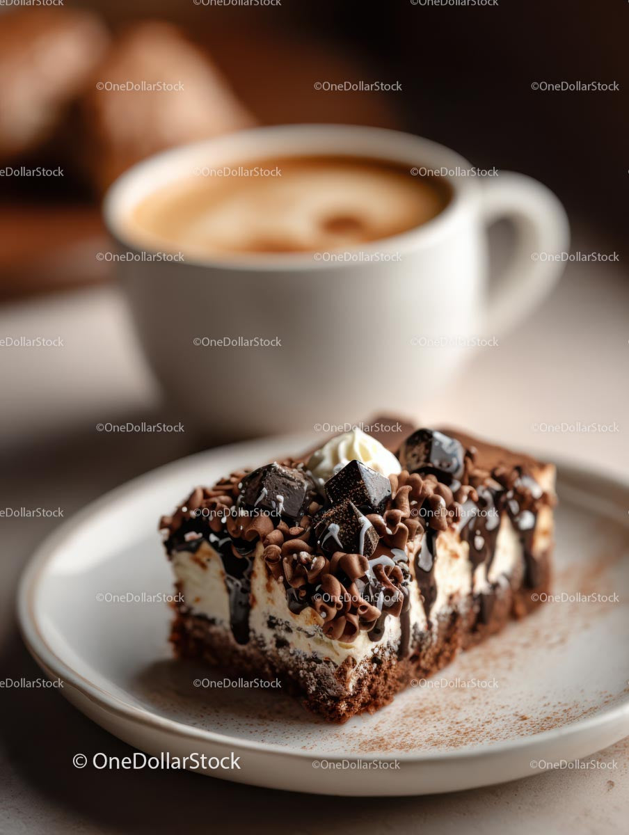 Chocolate Cake and Latte in a Cozy Café Setting