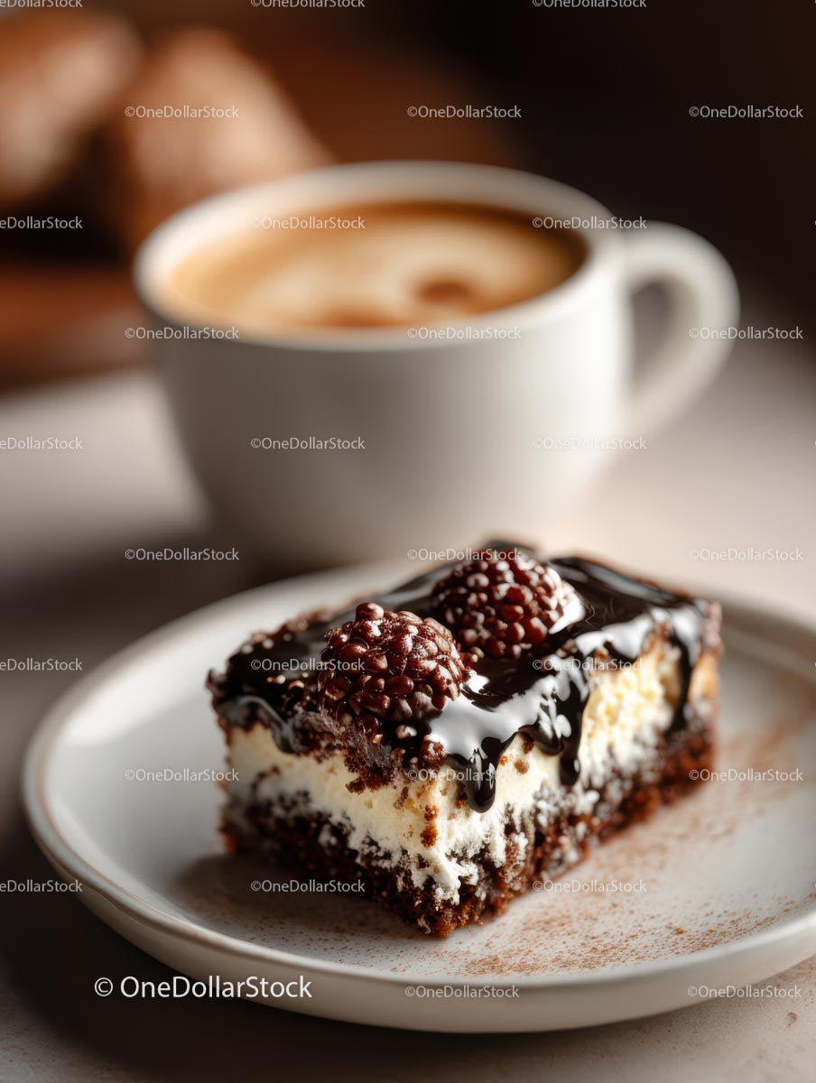 Chocolate Cake and Latte in a Cozy Café Setting
