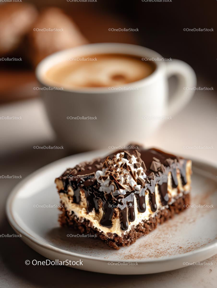 Chocolate Cake and Latte in a Cozy Café Setting