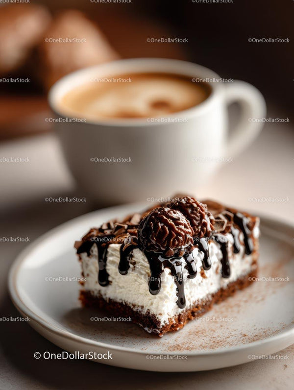 Decadent Chocolate Cake with Coffee on Plate