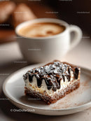Chocolate Cake and Latte in a Cozy Café Setting