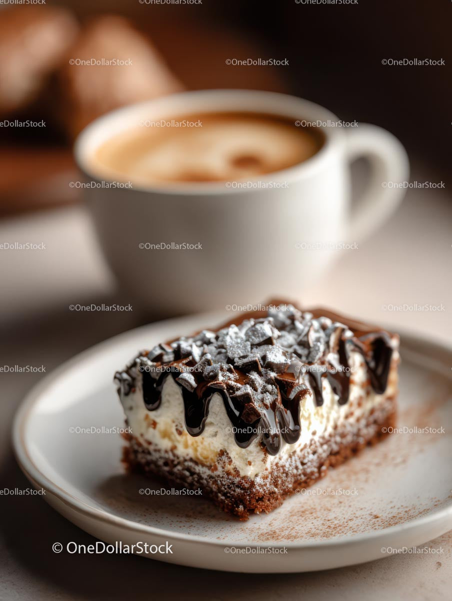 Chocolate Cake and Latte in a Cozy Café Setting