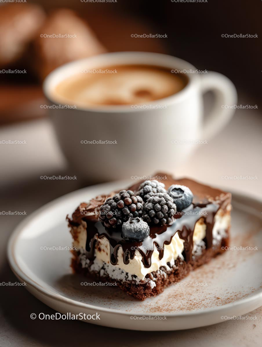 Chocolate Dessert with Berries and Coffee Cup Delight