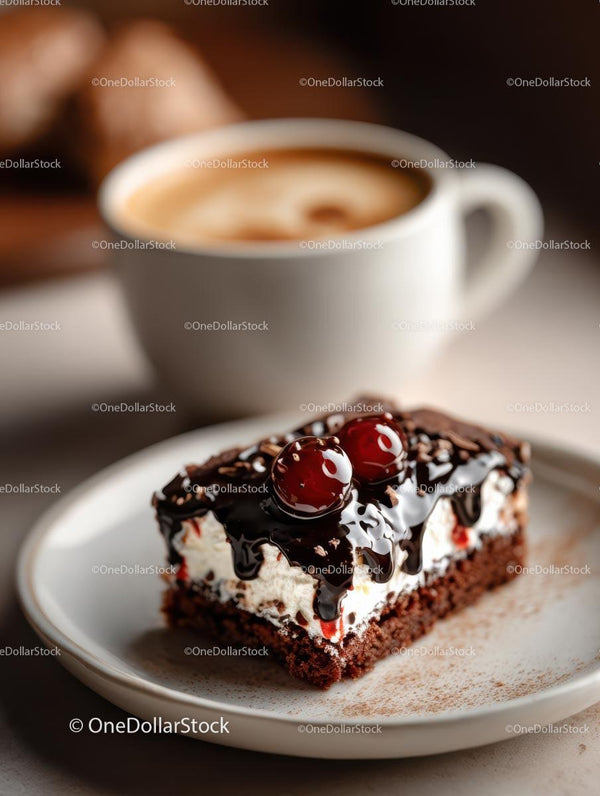 Delicious Chocolate Cake with Cherries and Coffee