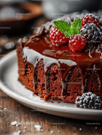 Delicious Chocolate Cake with Fresh Berries and Mint