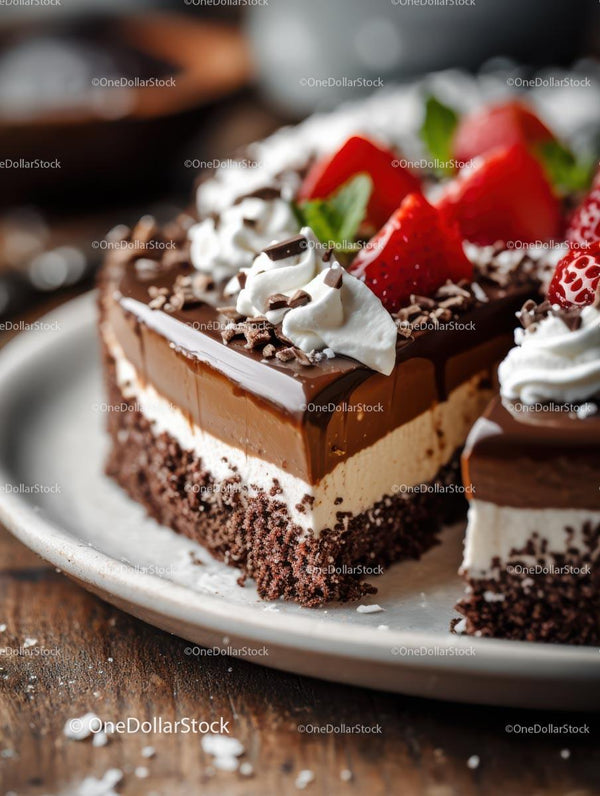 Delicious Chocolate Cake with Strawberries and Cream