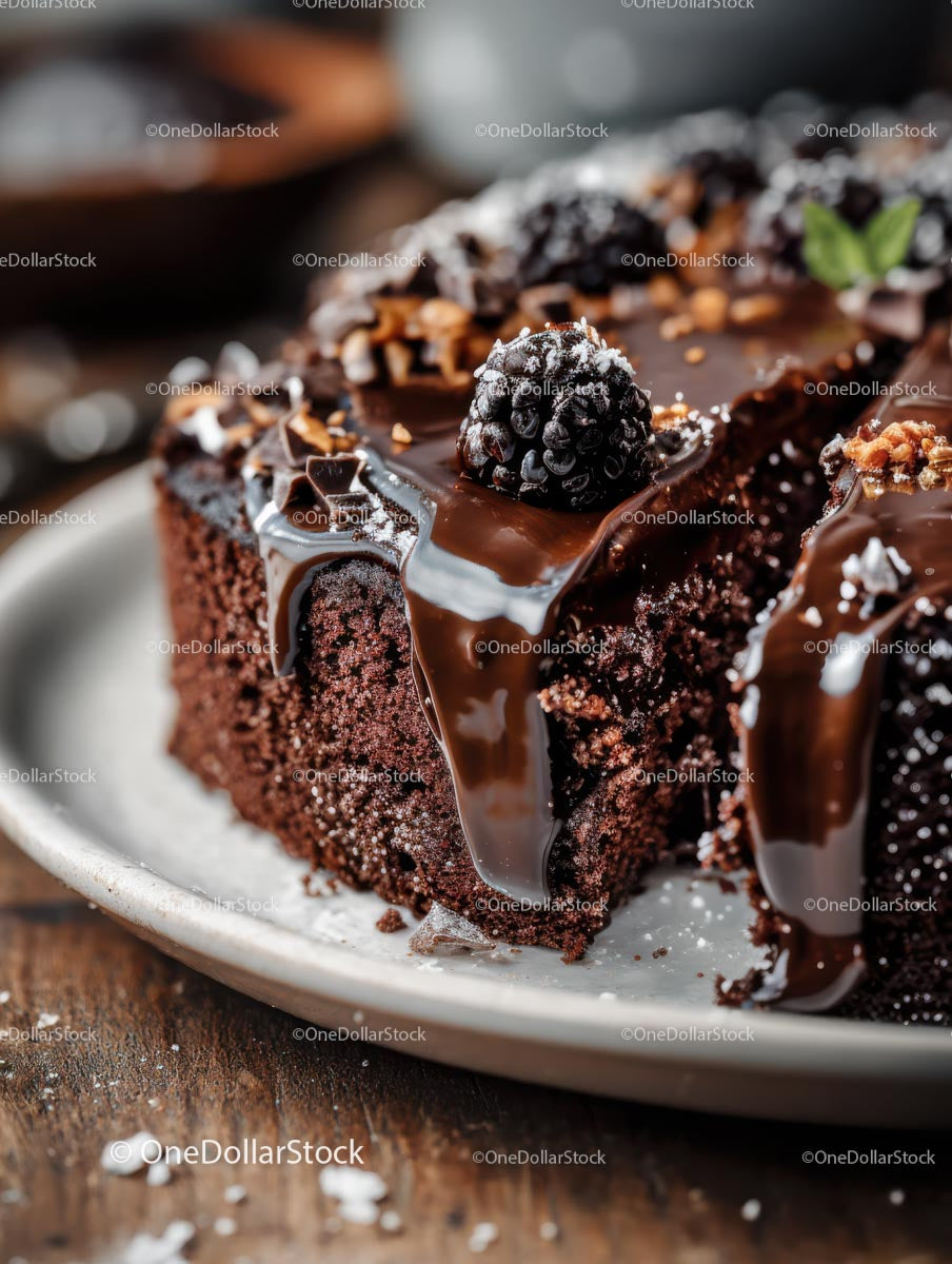 Decadent Chocolate Cake with Blackberries and Blueberries