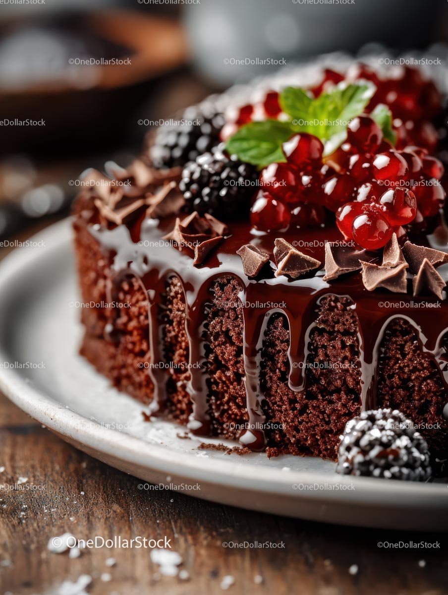 Decadent Chocolate Cake with Blackberries and Blueberries