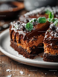 Decadent Chocolate Cake with Mint Garnish