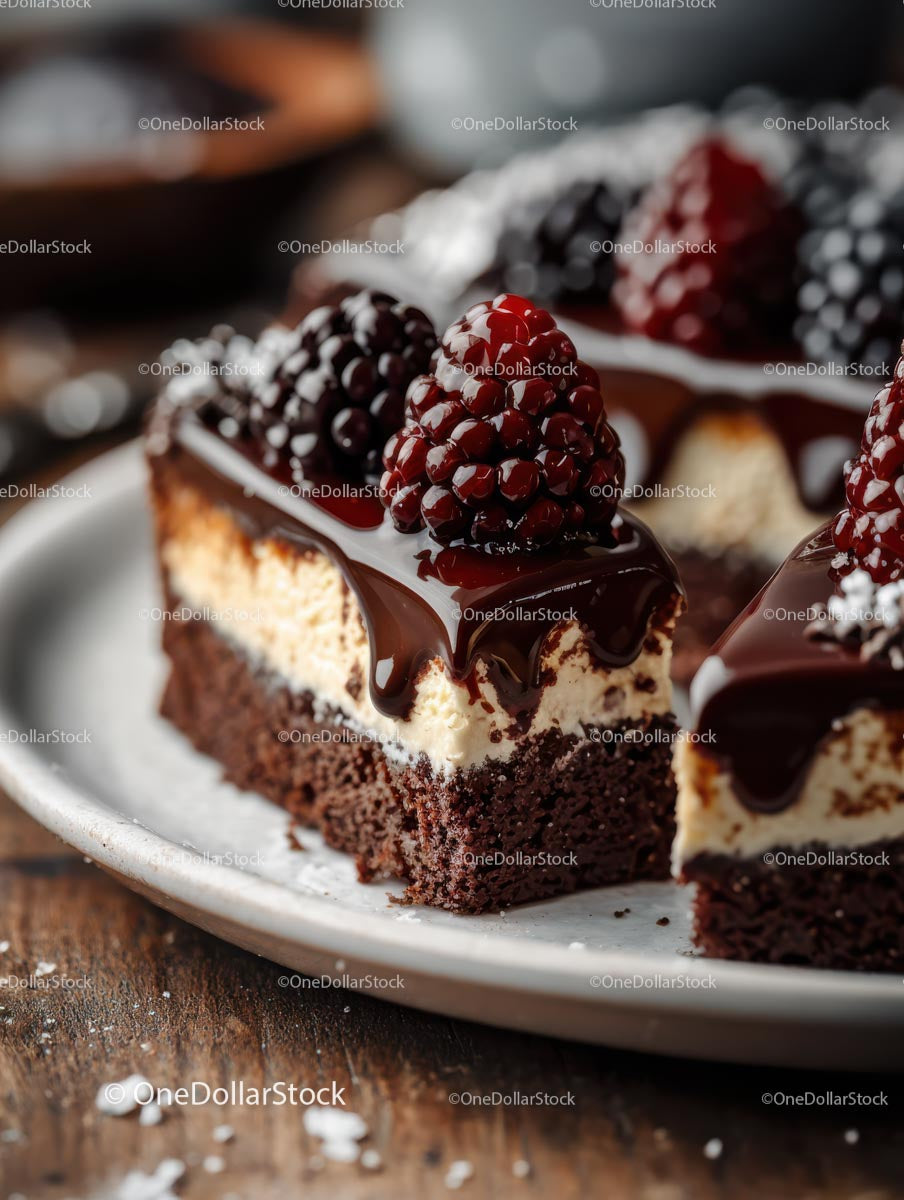 Decadent Chocolate Cake with Berries and Dark Chocolate Glaze