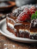 Decadent Chocolate Cake with Fresh Strawberries and Glaze