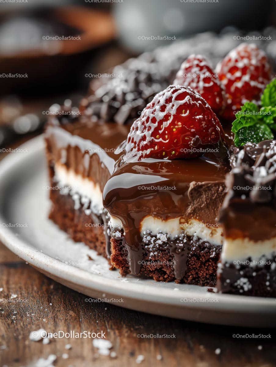 Decadent Chocolate Cake with Fresh Strawberries and Glaze