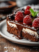 Rich Chocolate Cake with Berry Garnish on Rustic Plate
