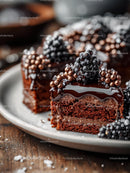Rich Chocolate Cake with Berry Garnish on Rustic Plate
