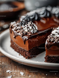 Decadent Chocolate Cake Slice with Whipped Cream Topping