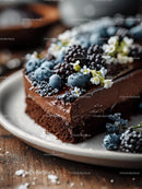 Decadent Chocolate Cake with Blueberries and Edible Flowers