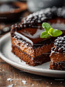 Rich Chocolate Cake with Berry Garnish on Rustic Plate