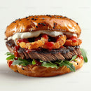 Gourmet Burger with Steak and Onion Rings
