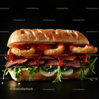 Gourmet Burger with Onion Rings and Arugula