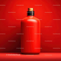 Red Bottle with Minimalist Design Against Bold Background
