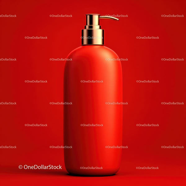 Vibrant Red Cosmetic Bottle with Pump Dispenser JPG Mockup Image