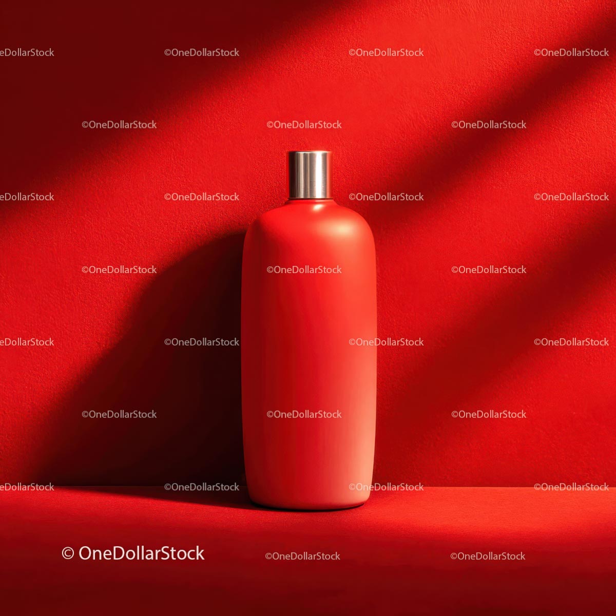 Minimalist Red Bottle Against a Vibrant Red Background