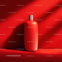 Minimalist Red Bottle Against a Vibrant Red Background